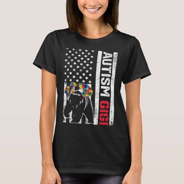Camiseta American Flag Gigi Bear Autism - Suporte de Sensib (Frente)