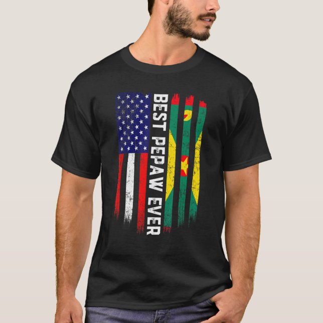 Camiseta American Flag & Grenada Flag Best Pepaw Ever Famil (Frente)