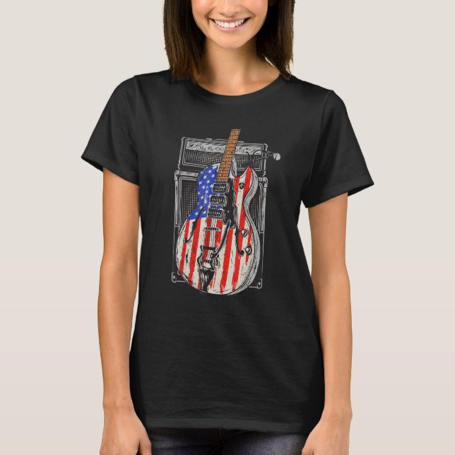 Camiseta American Flag Guitar 4th of July Guitarist USA Cou (Frente)