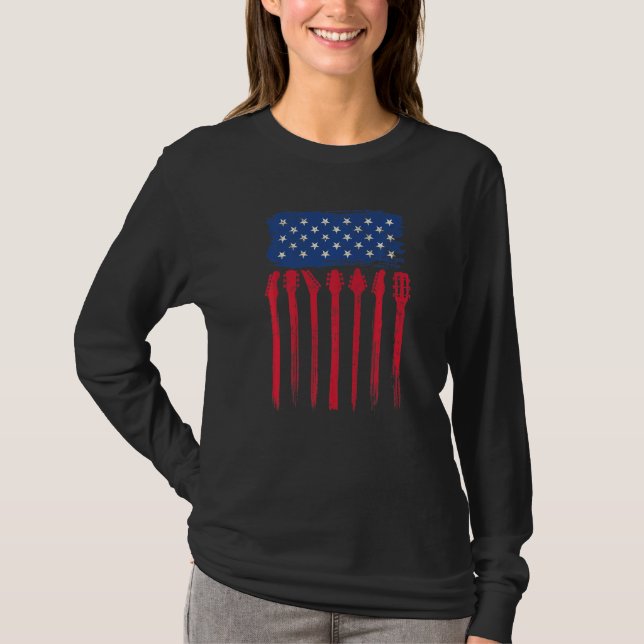 Camiseta American Flag Guitar 4th of July Guitarist USA Cou (Frente)