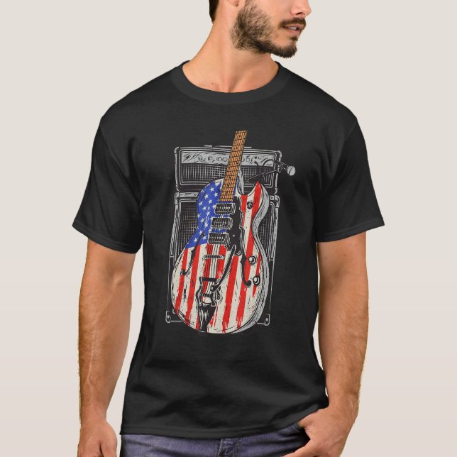 Camiseta American Flag Guitar 4th of July Guitarist USA Cou (Frente)