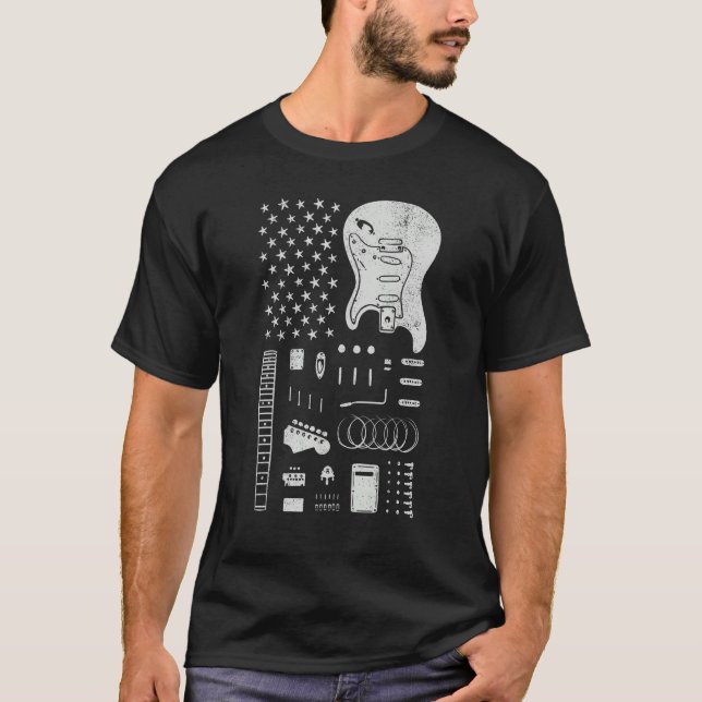 Camiseta American Flag Guitar 4th of July Guitarist USA Cou (Frente)
