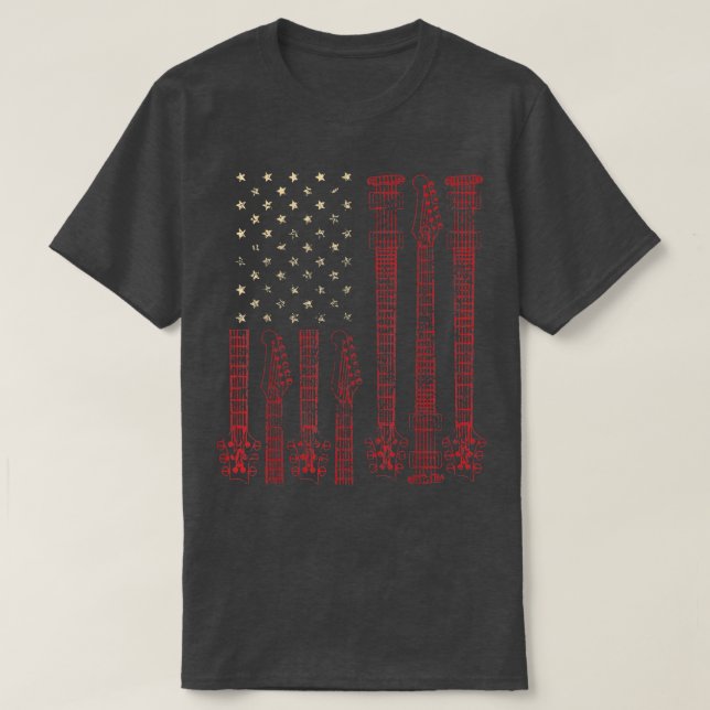 Camiseta American Flag Guitar 4th of July Patriotic Musicia (Frente do Design)
