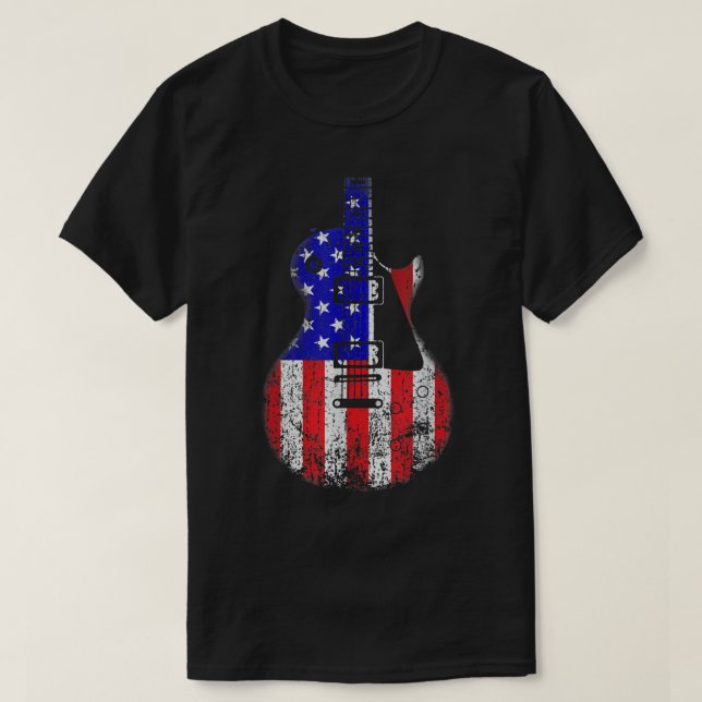 Camiseta American Flag Guitar 4th Of July Pride Guitarist V (Frente do Design)