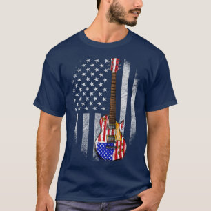 Camiseta American Flag Guitar Red White Music Lov