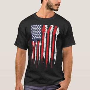 Camiseta American Flag Guitar Red White Music Lov
