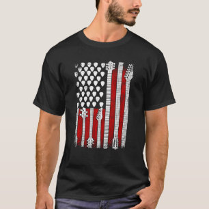 Camiseta American Flag Guitar Red White Música Patriótica