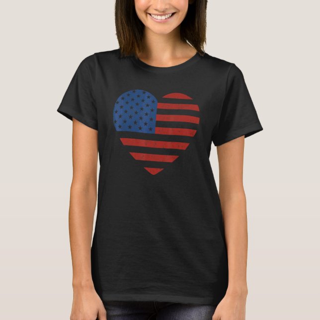 Camiseta American Flag Heart 4 De Julho Patriotic Women Gi (Frente)