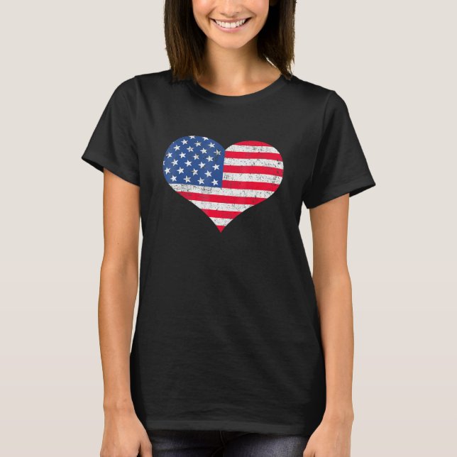 Camiseta American Flag Heart 4th Of July Usa Patriotic Prid (Frente)