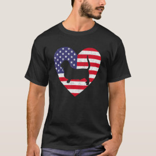 Camiseta American Flag Heart Basset Dog 4 De Julho P