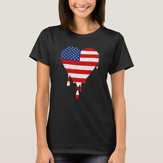 Camiseta American Flag Heart Drill Em 4 De Julho Usa Patri (Frente)