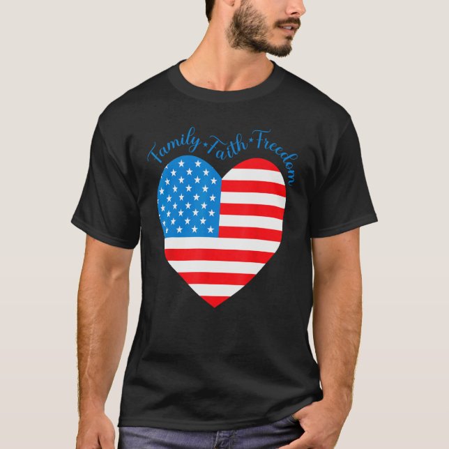 Camiseta American Flag Heart Faith Family Freedom 4th Of Ju (Frente)