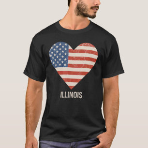 Camiseta American Flag Heart Illinois 4th Of July Patriotic