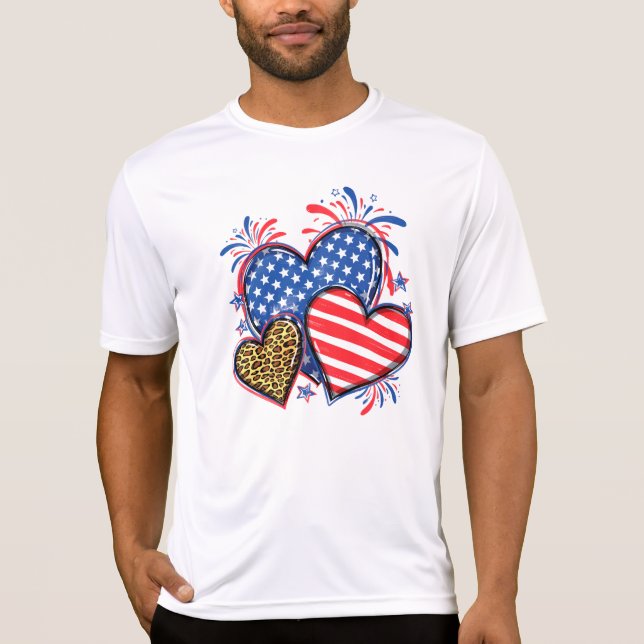 Camiseta American Flag Heart Leopard Sublimation-64210 (Frente)