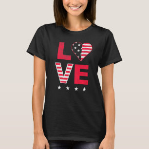 Camiseta American Flag Heart Red White Blue Cute 4th Of Jul