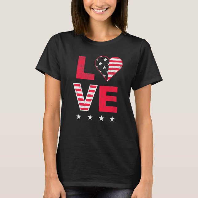 Camiseta American Flag Heart Red White Blue Cute 4th Of Jul (Frente)