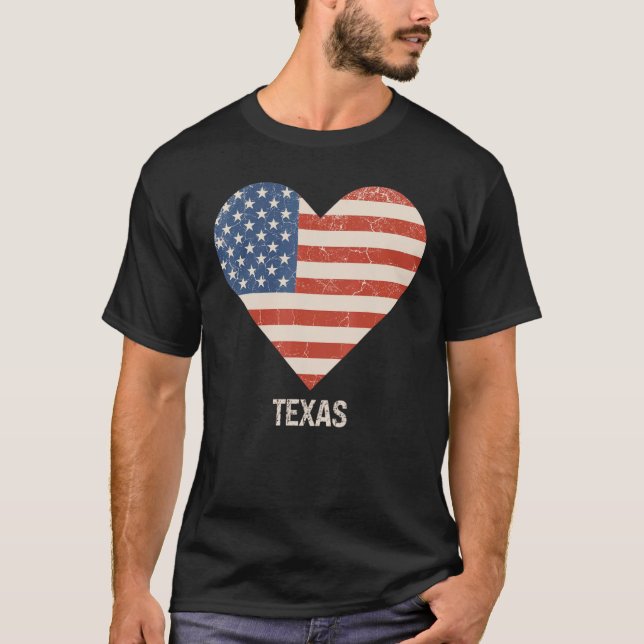 Camiseta American Flag Heart Texas 4 De Julho Patriótico Us (Frente)