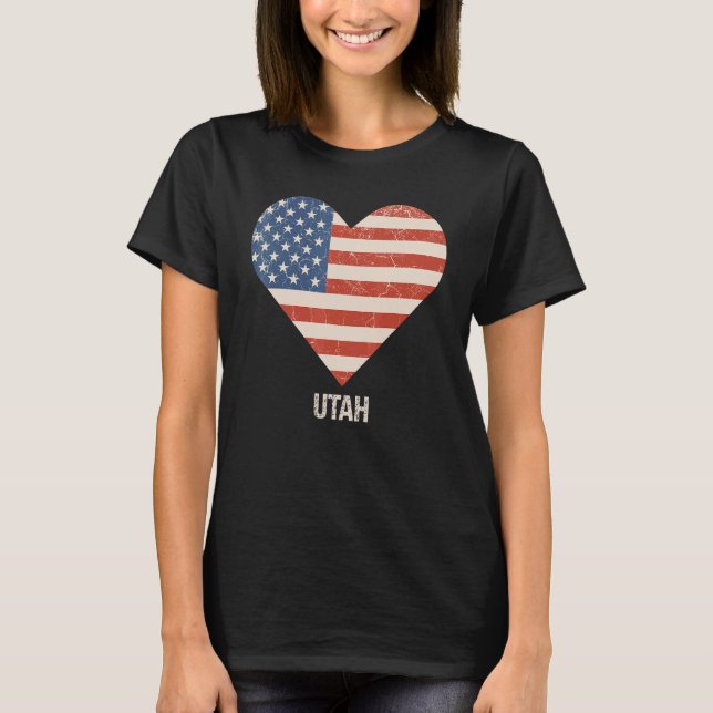 Camiseta American Flag Heart Utah 4 De Julho Patriótico Usa (Frente)