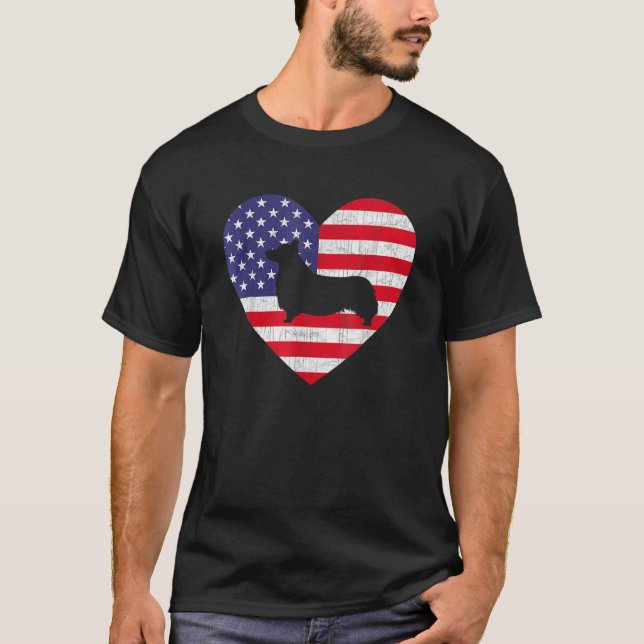 Camiseta American Flag Heart Welsh Corgi 4 De Julho Usa Pa (Frente)