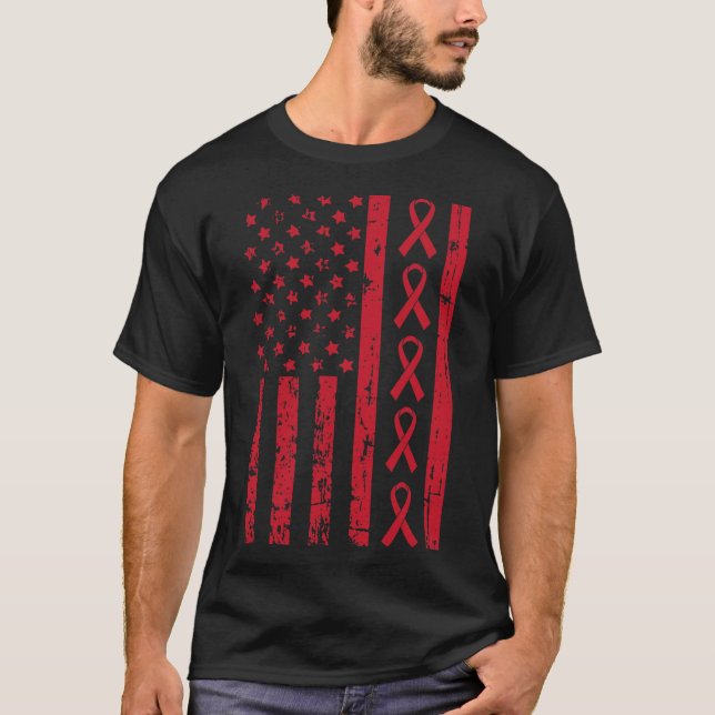 Camiseta American Flag Hiv Aids Brain Aneurysm Stroke Aware (Frente)