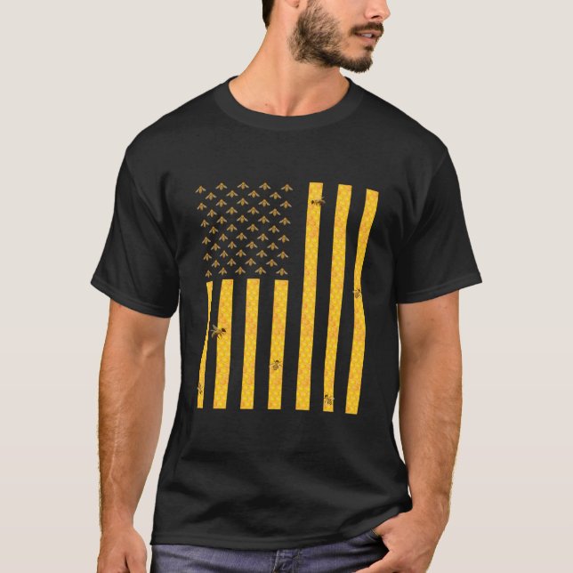 Camiseta American Flag Honeycomb Honey Bee Beekeeg Beekeepe (Frente)