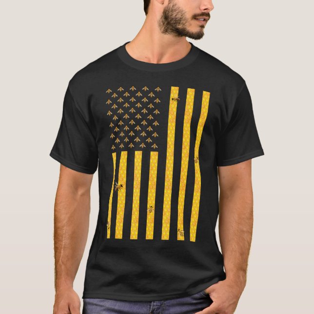 Camiseta American Flag Honeycomb Honey Beekeke (Frente)