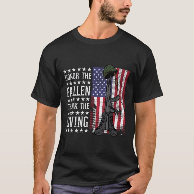 Camiseta American Flag Honra The Fallen Obrigado Living Mem (Frente)