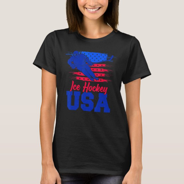 Camiseta American Flag Ice Hockey  Apparel USA Flag Support (Frente)