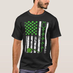 Camiseta American Flag Irish Hearbeat Shamrock St Patricks