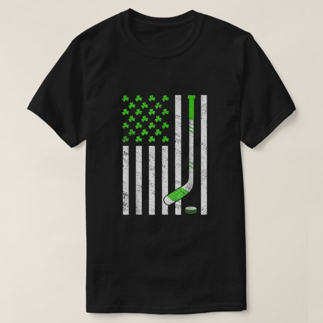 Camiseta American Flag Irish Hockey Shamrock St Patricks Da (Frente do Design)