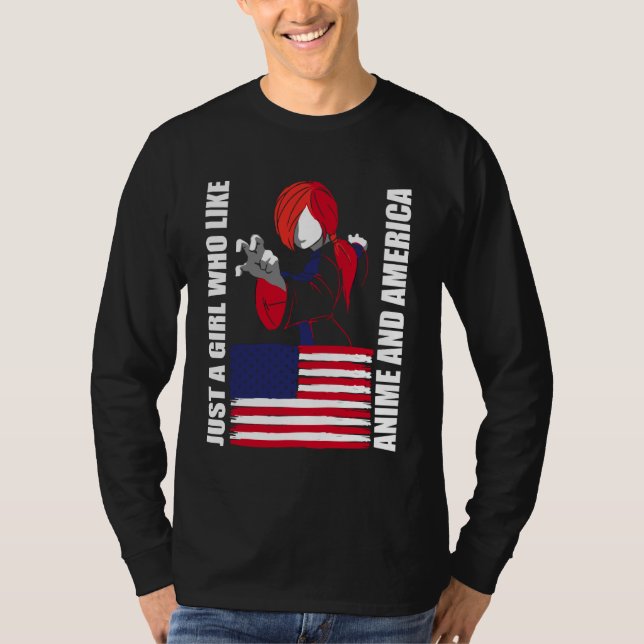 Camiseta American Flag - Just a Girl who Like Anime and Ame (Frente)