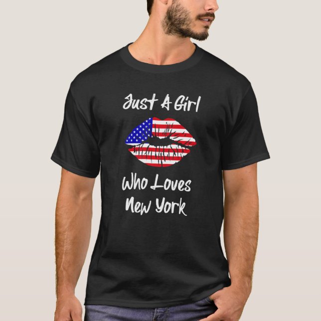 Camiseta American Flag Lábios Girl ama New York (Frente)