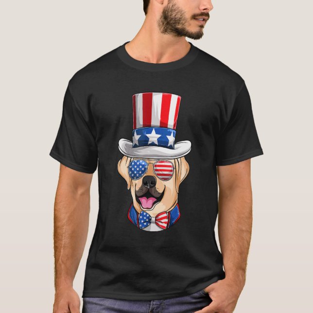 Camiseta American Flag Labrador Lab Poppy Quarto De Julho (Frente)