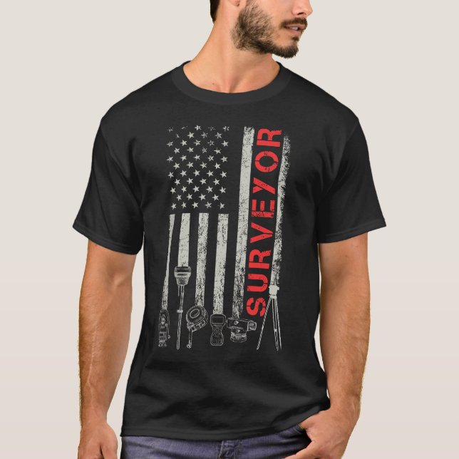 Camiseta American flag land Surveyor survey engenheiro de t (Frente)