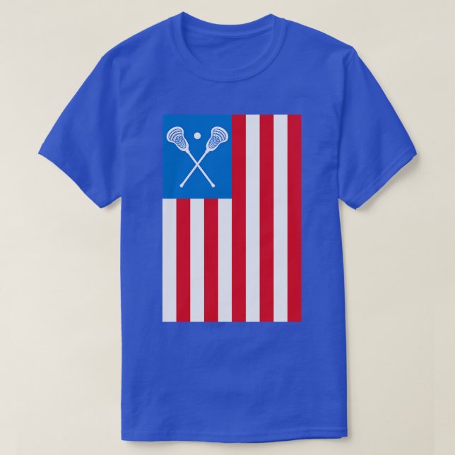 Camiseta American Flag Lax 4 de julho Lacrosse Helmet Stic (Frente do Design)