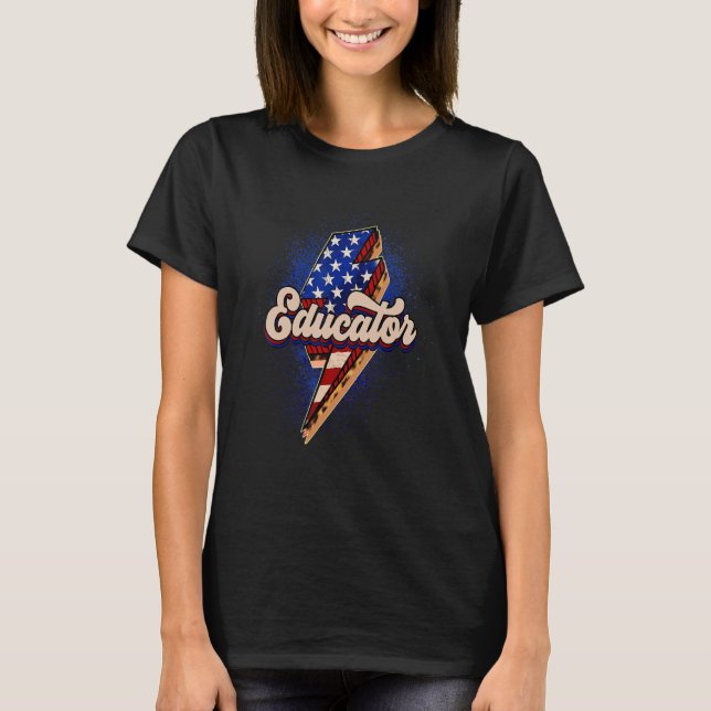 Camiseta American Flag Lightning Bolt Educator (Frente)