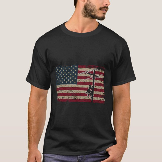 Camiseta American Flag Lineman Gift I Patriótico Eletrônico (Frente)