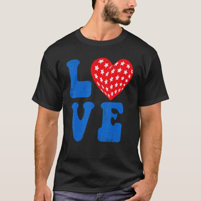 Camiseta American Flag Love Heart Red Blue 4 De Julho Patr (Frente)