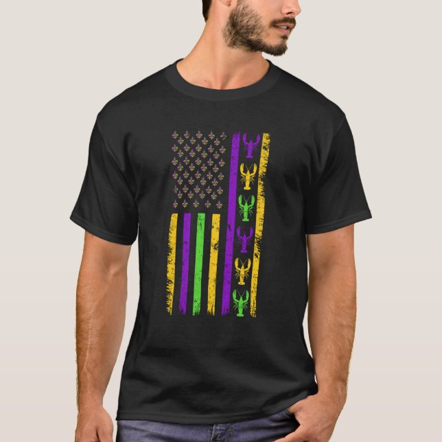 Camiseta American Flag Mardi Gras Costume Mardi Gras Crawfi (Frente)