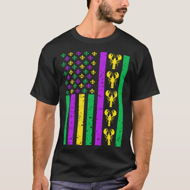 Camiseta American Flag Mardi Gras Crawfish  Mardi Gras Men  (Frente)