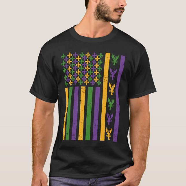 Camiseta American Flag Mardi Gras Crawfish  USA Flag Mardi  (Frente)