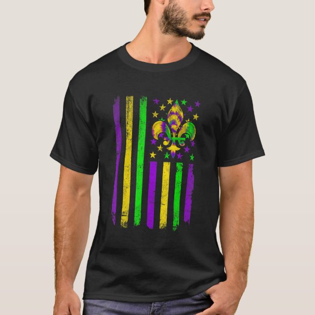 Camiseta American Flag Mardi Gras Fleur De Lys Retro Mardi  (Frente)