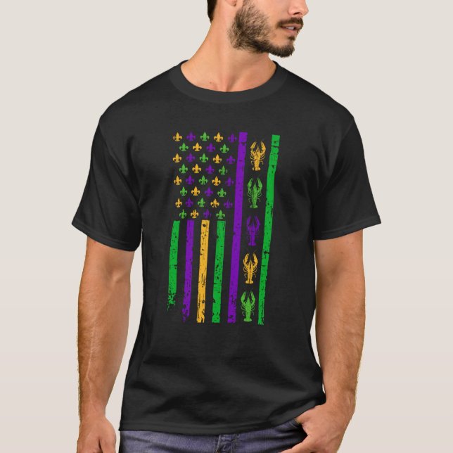 Camiseta American Flag Mardi Gras Mardi Gras Crawfish Outfi (Frente)