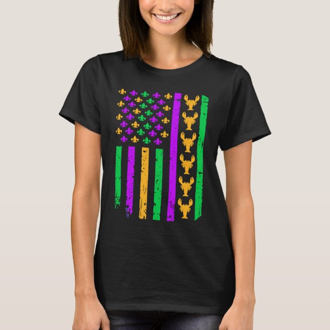 Camiseta American Flag Mardi Gras Outfit Crawfish For Women (Frente)