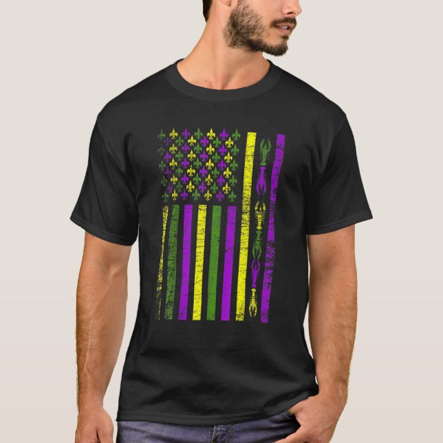 Camiseta American Flag Mardi Gras T Shirt Mardi Gras Crawfi (Frente)