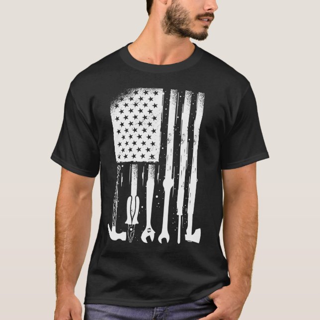 Camiseta American Flag Mechanic Tools Proud Craftsman EUA (Frente)