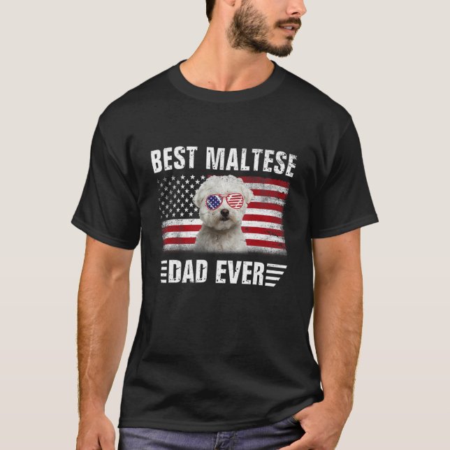 Camiseta American Flag Melhor Pai Maltês Já Pai De Cachorro (Frente)