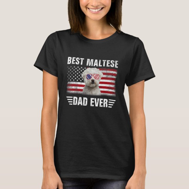 Camiseta American Flag Melhor Pai Maltês Já Pai De Cachorro (Frente)