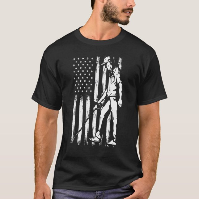 Camiseta American Flag Metal Detectando 4 De Julho (Frente)