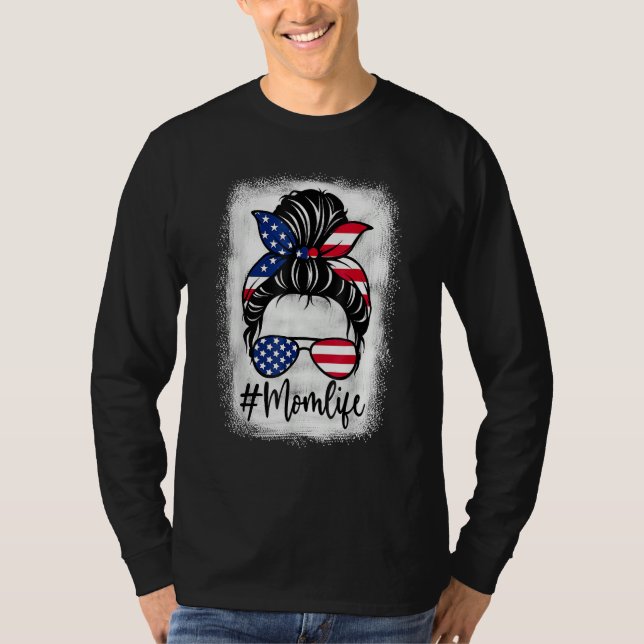 Camiseta American Flag Mom Life Bleached Mother s 4th Of Ju (Frente)